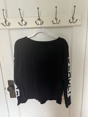 Black Crewneck Sweatshirt with White Sleeve Text